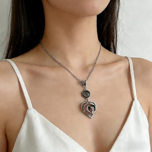 Gothic Vintage Gem Pendant Necklace | Victorian Style Filigree Silver-Tone Jewelry | Ideal Gift for Party Cosplay & Daily Wear - color: Firefly-Color