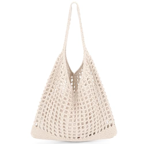 EIMMBD Crochet Bags for Women Beach Totes Bags Aesthetic Summer Tote Shoulder Hippie Bag Knit Bag - color: Standard Beige-b