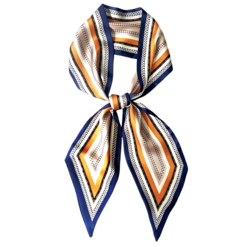 Silk Head Scarf for Hair Fashion Headwrap for Women Lightweight Neck Tie - color: X012-orange & Blue Geometry