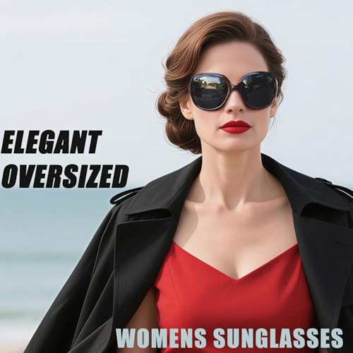 Joopin Oversized Sunglasses Womens Trendy Polarized Large Driving Sun Glasses Ladies UV Protective Big Sunnies Shades - color: B06-black Red/Black