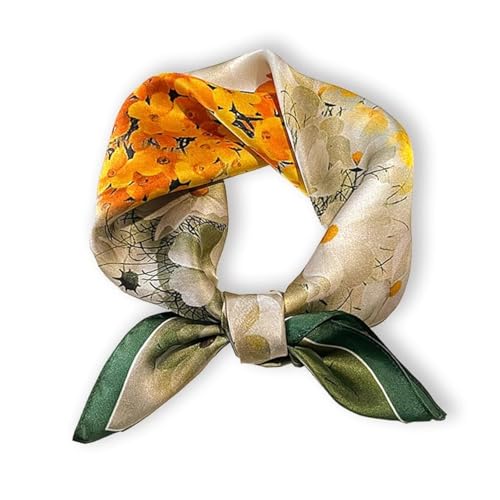 100% Mulberry Silk Neck Scarf - 21'' x 21'' Lightweight Neckerchief - Women Men Small Square Digital Printed Scarves - color: Flower005