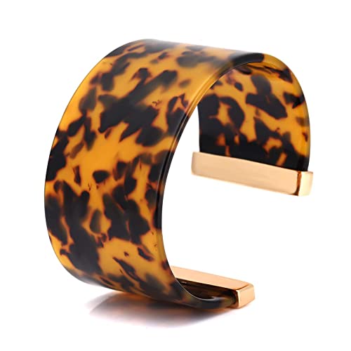 FAERLIIRY Cuff Bracelet for Women Acrylic Resin Bracelets Statement Bangle Bracelet Adjustable Bracelet Wide Chunky Bracelets for Women - color: Tortoiseshell