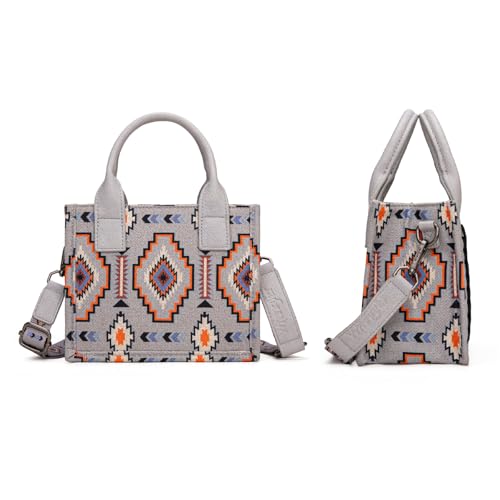 Wrangler Mini Aztec Tote Bag for Women Boho Small Top Handle Purse with Adjustable Strap - color: Boho Grey