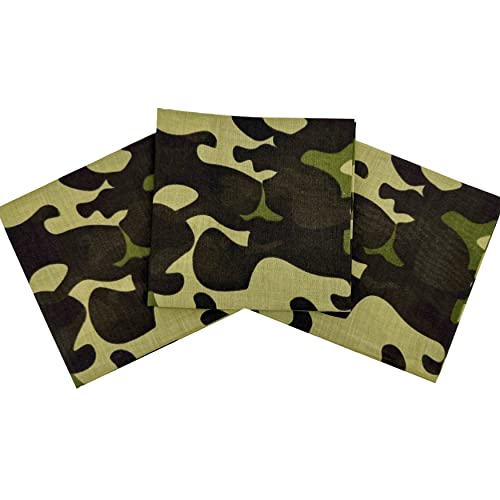 Bandanas for Women and Men，3 Pack Super Soft Thin 60s Preium Cotton 22 inch Handkerchiefs - color: 3 Pack-camo