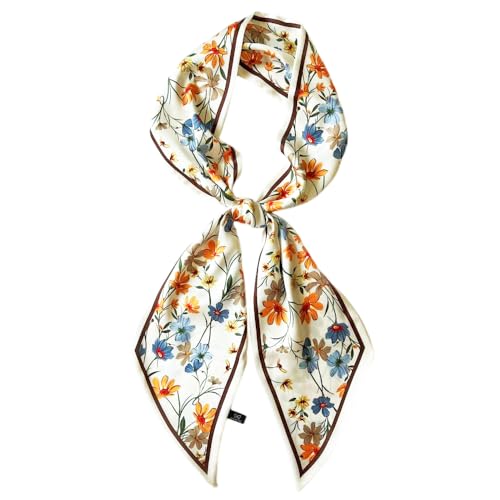 Silk Head Scarf for Hair Fashion Headwrap for Women Lightweight Neck Tie - color: X001-yellow & Blue Flowers