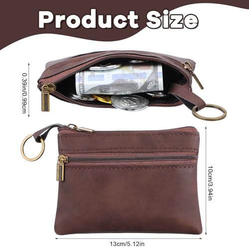 1 Pc Leather Change Purse For Women, Small Wallet With Zipper Mini Coin Purse Wallets, Brown Wallet Card Holder For Women Men
