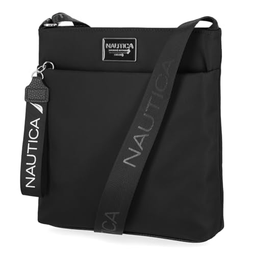Nautica Diver Nylon Small Women's Crossbody Bag Purse with Adjustable Shoulder Strap - color: Black Enamel