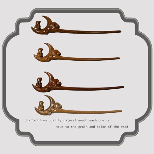 Traditional Chinese Hair Sticks, Retro Wooden Hair Pins, Used for Long Hair Accessories Buns, Hanfu Dressing Accessories（Rabbit for Mid-autumn Festival) - color: Rabbit for Mid-autumn Festival