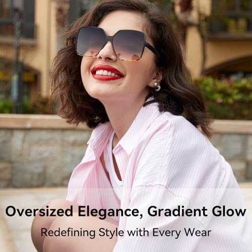 Dollger Oversized Square Sunglasses for Women Big Large Wide Fashion Shades for Men UV Protection Unisex - color: 2 Pcs,transparent Brown+leopard