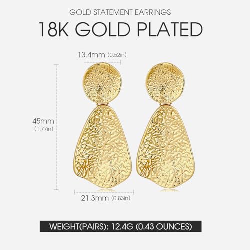 Gold Statement Earrings For Women 18K Gold Plated Sectored Flower Leaf Shell Angel Wing Earring Large Stud Earrings Hypoallergenic Stud - color: Trapezoidal earrings