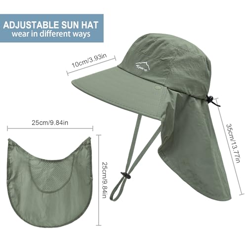 Sun Hat for Men Women with Neck Flap,UPF 50+ UV Protective Hiking Fishing Hats,Wide Brim Sun Hat for Women&Men - color: 1pack-style2-green(with Face Cover)