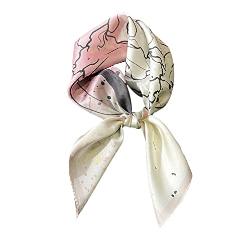 FEIBOON 100% Pure Mulberry Silk Scarfs 26"x26" Square Scarf Women Neckerchief Headscarf hair scarf bandana Gift Packed - color: Pink White Ink