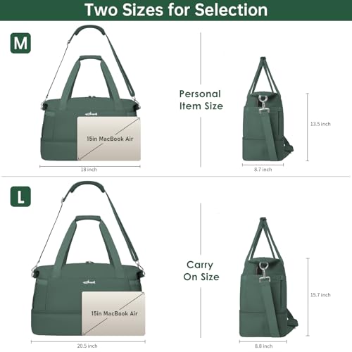 ETRONIK Gym Bag for Women, 45L Carry On Travel Duffel Bag with Shoes Compartment, Weekender Overnight Bag with Wet Pocket for Women, Travel, Gym, Weekend, Large Size - color: Dark Green, size: Large