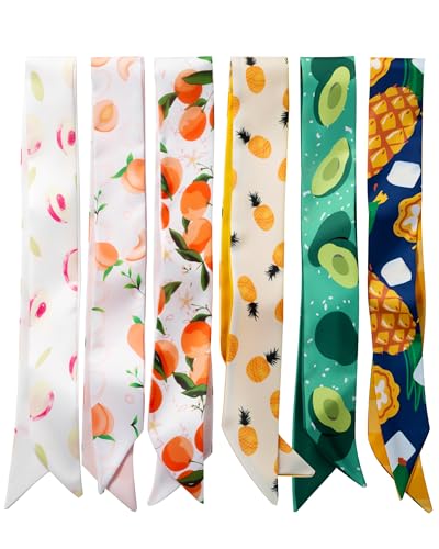 ZXZH 6 Pack Fashion Scarves for Women, Versatile Boho Head Scarf, Satin Scarf for Hair, Neck, Wrist, and Purse Accessories - color: Mixed Fruit Pattern