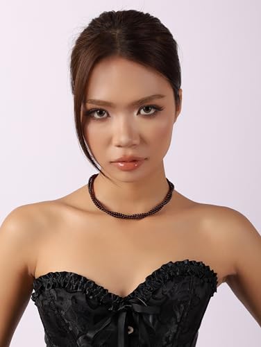 Sacina Beaded Crystal Choker Necklace, Gothic Vintage 1920s Necklace, Christmas Jewelry Gift for Women - color: Red