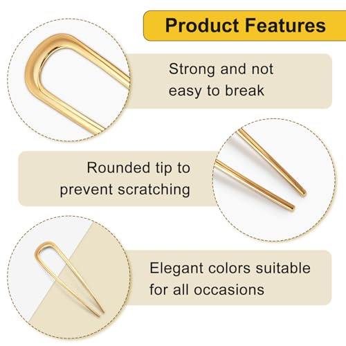 3PCS Metal French Hair Pin-5", Elegant & Durable U Shaped Hair Pins for Women, Secure Hold and Comfortable Fit For Dense, Thick & Long, Hairstyle Accessories