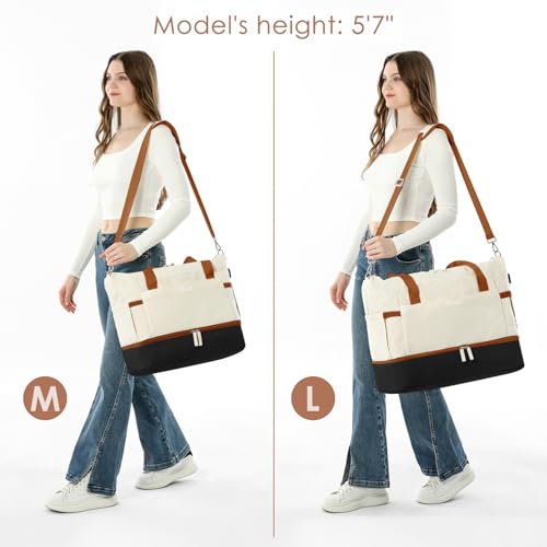 ETRONIK Gym Bag for Women, 45L Carry On Travel Duffel Bag with Shoes Compartment, Weekender Overnight Bag with Wet Pocket for Women, Travel, Gym, Weekend, Large Size - color: White Black Brown, size: Large