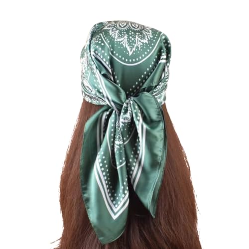 27.5 Inches Silk Head Scarf for Women Satin Hair Scarf Silk Wrap Neck Square Scarves Feeling Scarf Boho Headwear - color: Ms. Pace - Green