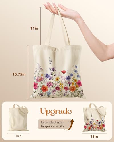 Miss Adola Canvas Tote Bag with Zipper – Cute Canvas Bags for Women Aesthetic Design Reusable Totes for Shopping Work Travel - style: Poppy Bouquet