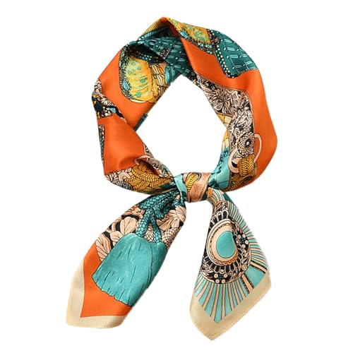 FEIBOON 100% Pure Mulberry Silk Scarfs 26"x26" Square Scarf Women Neckerchief Headscarf hair scarf bandana Gift Packed - color: Orange Green Classic