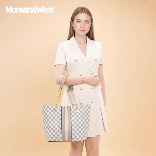 Montana West Tote Bag for Women Chain Top-handle Handbags - color: Beige/Grey