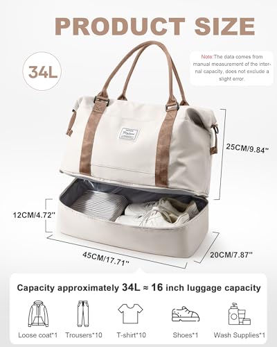 Travel Duffel Bag, 18x14x8 Inches Travel Bag Spirit with Shoes Compartment, Weekender Overnight Bag for Women with Trolley Sleeve, Carry On Bag for Airplanes Sport Tote Gym Bag BeigeBrown - color: H8-BeigeBrown, size: Large