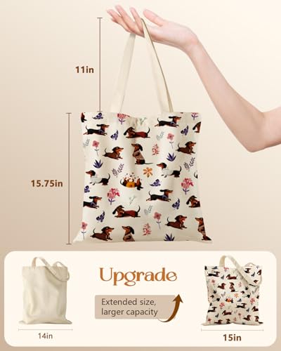 Miss Adola Canvas Tote Bag with Zipper – Cute Canvas Bags for Women Aesthetic Design Reusable Totes for Shopping Work Travel - style: Colorful Dachshund