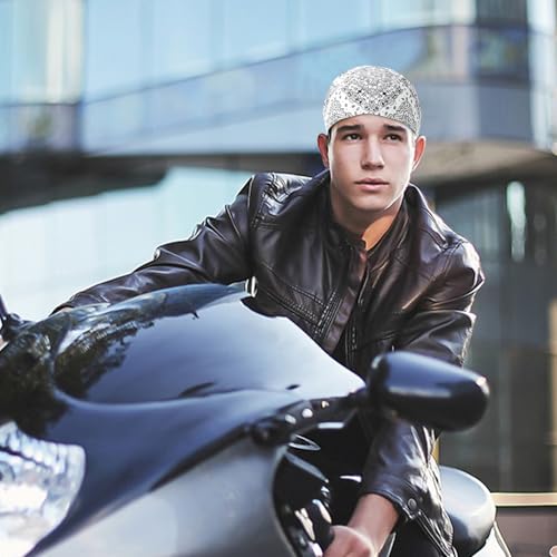 DOCILA 3 Pcs Do Rags for Men Skull Cap Bandana Hat Breathable Helmet Linner Beanie - color: Whiteblackblue