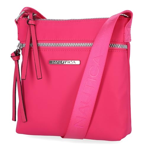 Nautica Diver Nylon Small Women's Crossbody Bag Purse with Adjustable Shoulder Strap - color: Zipper Up Raspberry