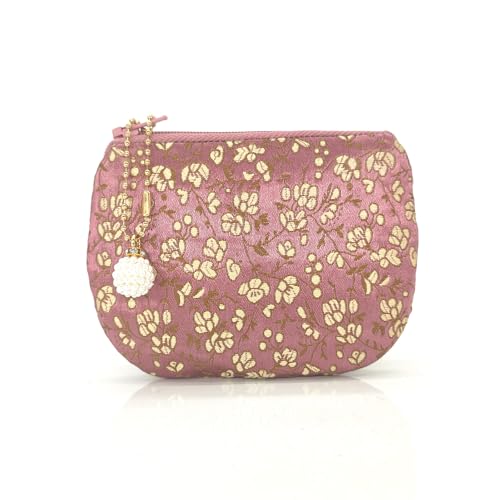 Handmade Women Coin Purse Rosary Pouch Silk Jewelry Bag Brocade Zipper Wallet - PaleVioletRed - color: PaleVioletRed