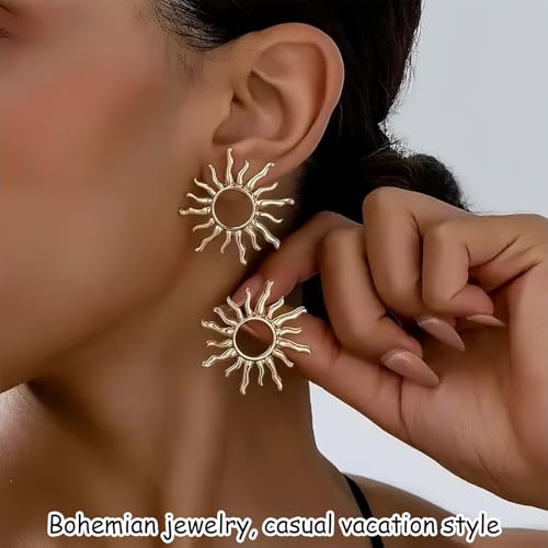 Layered Crystal Sun Necklace and Sun Earrings,Gold Summer Beach Necklace,Gothic Boho Hippie Jewelry,Ideal Jewelry Gifts for Women