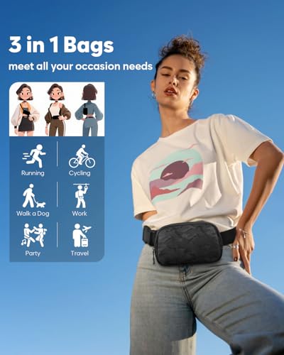 Pritent Fanny Packs for Women Cross Body Bag Waterproof Belt Bag with Adjustable Strap and Zipper Back Pocket Small Crossbody Bags Fashion Waist Packs for Workout Travelling(Camo Black) - color: Camo Black, size: Small