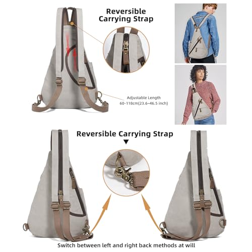 KL928 Canvas Sling Bag - Small Crossbody Backpack Shoulder Casual Daypack Rucksack for Men Women(Large Version,Leaden) - color: Canvas-leaden