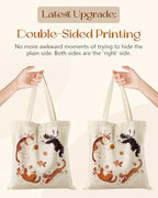 Miss Adola Canvas Tote Bag with Zipper – Cute Canvas Bags for Women Aesthetic Design Reusable Totes for Shopping Work Travel - style: Four Cats