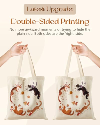 Miss Adola Canvas Tote Bag with Zipper – Cute Canvas Bags for Women Aesthetic Design Reusable Totes for Shopping Work Travel - style: Four Cats
