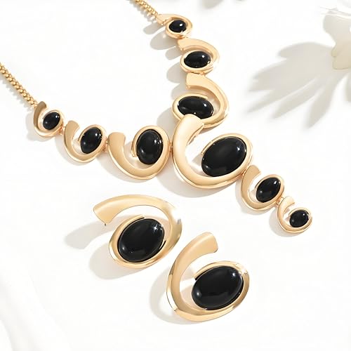 Gold Jewelry Set, Silver Black Boho Western Chunky Vintage Pendant Necklace Stack Trendy Adjustable Non Tarnish Cowgirl Dainty Hypoallergenic Earrings Jewelry Sets For Women - color: GoldSet