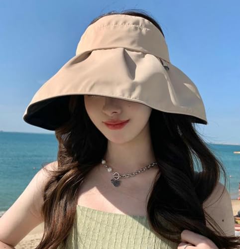 Sun Visor Hats for Women Wide Brim UPF 50+ Bucket Hats Summer Visor Caps Beach Hat Packable UV Protection Fishing Hiking Hat - color: Khaki