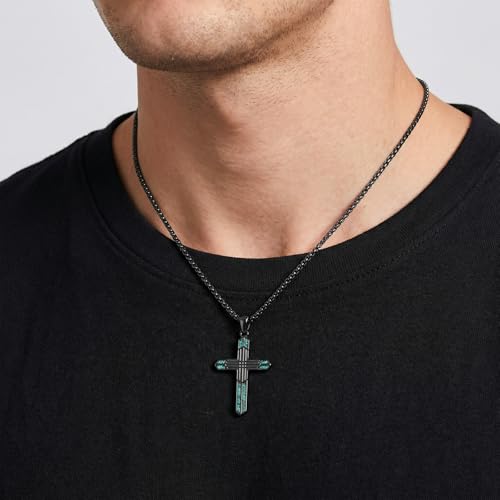 Turquoise Necklaces 925 Sterling Silver Western Necklace Boho Jewelry for Men Women Her Birthday Valentines Day Gifts - style: 8-Black Cross Necklace