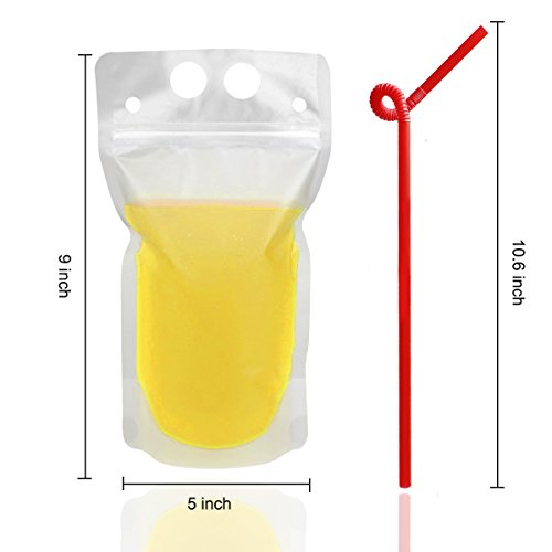 100 Pcs Drink Pouches with 100 Straw Holes, Freezable Juice Pouches, Translucent Reclosable Zipper Plastic Pouche Drink Bags for Cold & Hot Drinks for Adults and Kids - color: 100pcs Drink Pouches