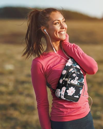 Capolo Sling Bag for Women Men Waterproof Crossbody Bags for Women Trendy Casual Fanny Pack with Convertible Shoulder Strap Chest Bag for Travel Hiking(Black Flower, Medium) - color: Black Flower, size: Medium