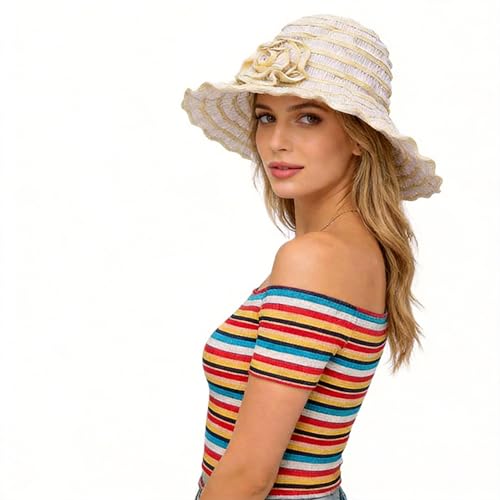FORBUSITE Women Folding Vintage Outdoor Sun Hats for Beach Garden Travelling UV Protection - color: Gs013-beige