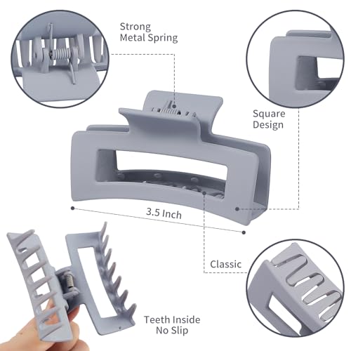12 Pcs Medium Hair Clips for Women, 3.5 Inch Square Claw Clips, Colorful Hair Claw Clips for Thick and Thin Hair, Bulk Hair Accessories for Women and Girls- Grey - color: Grey