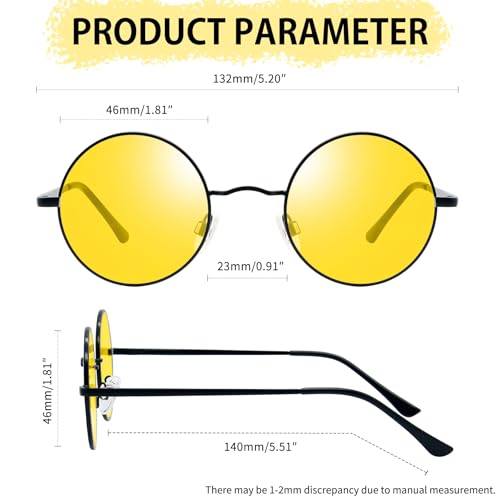 Joopin Retro Small Round Sunglasses Hippie Circle Sun Glasses Polarized UV400 Protection Metal Shades for Men Women - color: A08-black Frame Yellow Lens