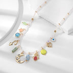 ORIGENCE Sun Heart Necklace for Women 18K Gold Plated Heart Pendant Necklace Chunky Chain Choker Necklaces Hip Hop Charm Necklaces Trendy Unisex Jewelry - style: 11Charm-Glass Bead