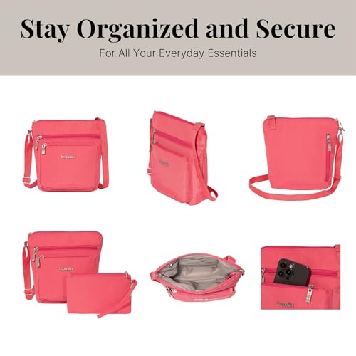 Baggallini Pocket Crossbody Bags for Women 8x8 Small Lightweight Durable Water-resistant Travel Purse W/Rfid - color: Flamingo