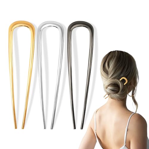 3PCS Metal French Hair Pin-5", Elegant & Durable U Shaped Hair Pins for Women, Secure Hold and Comfortable Fit For Dense, Thick & Long, Hairstyle Accessories