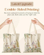 Miss Adola Canvas Tote Bag with Zipper – Cute Canvas Bags for Women Aesthetic Design Reusable Totes for Shopping Work Travel - style: Fresh Flowers