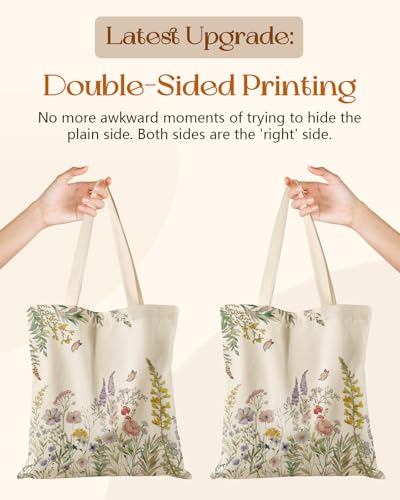 Miss Adola Canvas Tote Bag with Zipper – Cute Canvas Bags for Women Aesthetic Design Reusable Totes for Shopping Work Travel - style: Fresh Flowers