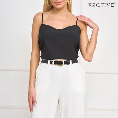 XZQTIVE Leather Belts for Women Casual Fashion Waist Belt for Jeans Pants Dresses with Unique Liquid Shapes Gold Buckle - color: Black, size: Fit Waist 40-47in