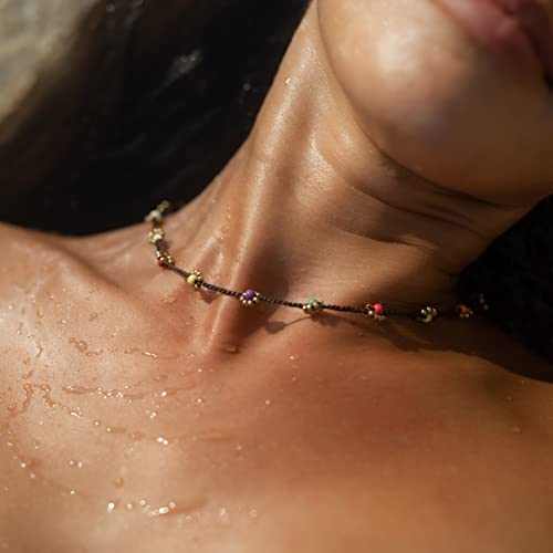 Made by Nami Colorful Bead Necklace for Women Adjustable & Waterproof Surfer Beaded Choker Necklace Handmade Boho Beach Choker for Summer Festival and Hippie Style - color: Multi Beads